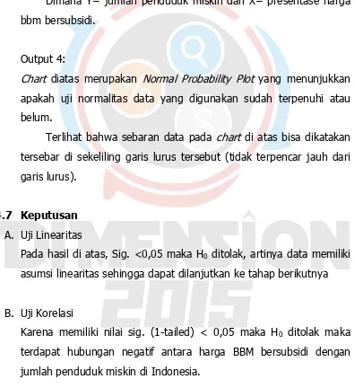 Tabel Coefficients menggambarkan persamaan regresi yang muncul 