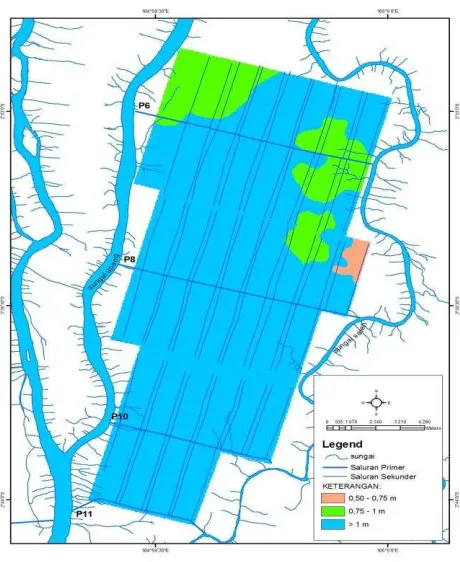 Gambar  68.  Peta sebaran kedalaman lapisan pirit di delta Saleh 