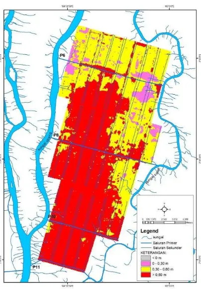 Gambar 67.     Potensi sebaran drainase lahan pada kondisi musim kemarau di delta 