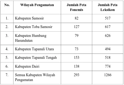 Tabel 5.9 Tabel Data Jumlah Peta Fonemis dan Leksikon pada Variasi Dialek 