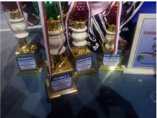 Gambar 2: Piala dalam berbagai macam kejuaran Ekstrakurikuler Drum band TK  Lukmanul Hakim Kabupaten Blitar 