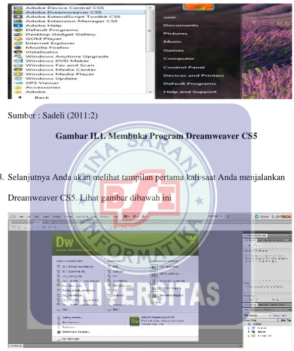 Gambar II.1. Membuka Program Dreamweaver CS5 