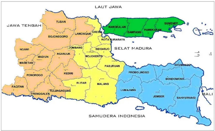 Gambar 1. Pembagian Wilayah Kebudayaan di Jawa Timur 