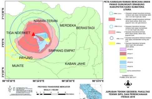 Gambar 2. Kawasan Rawan Bencana Awan Panas di Gunungapi Sinabung 