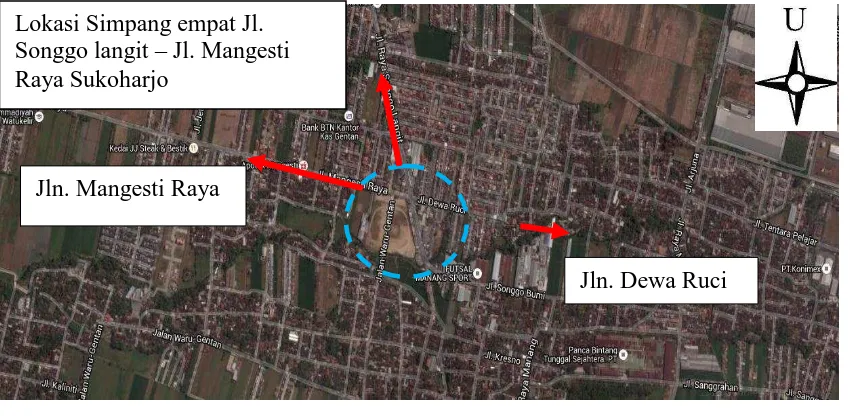 Gambar 1.1 Lokasi Simpang empat Jalan Songgo langit – Jalan Dewa Ruci – 