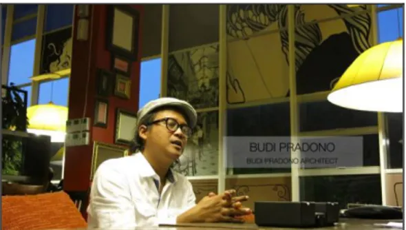 Gambar 1. Budi Pradono  (Sumber: youtube.com)  Budi  Pradono  adalah  arsitek  berkebangsaan  Indonesia  yang  berasal  dari  Salatiga,  Jawa  Tengah