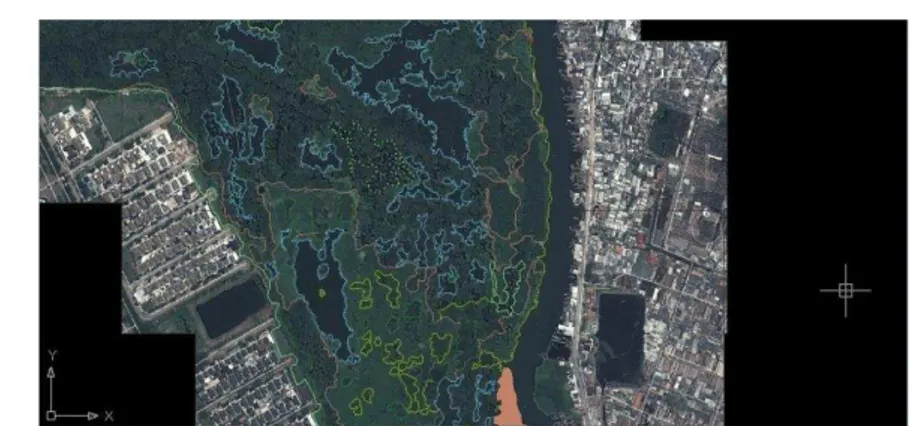 Gambar 22 Proses plotting/digitasi hutan mangrove berdasarkan klasifikasinya    Lakukan  proses  ploting/digitasi  seluruh  area  hutan  mangrove  yang 
