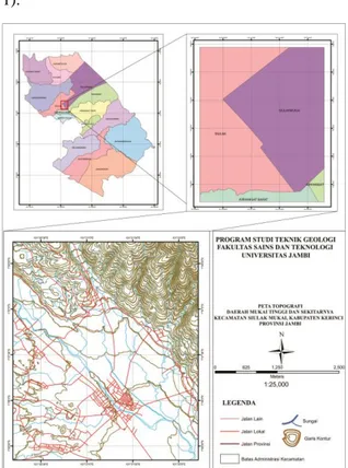 Gambar  1:  Peta  Adminstrasi  dan  Topografi  Daerah  Penelitian 