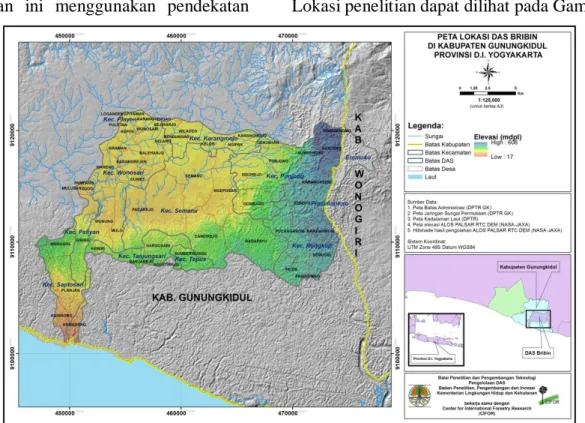 Gambar 1. DAS Bribin di Kabupaten Gunungkidul. Figure 1. Bribin Watershed in Gunungkidul Regency