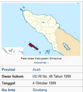 Gambar 1.5 : Lokasi kabupaten Simeulue di Propinsi Aceh 