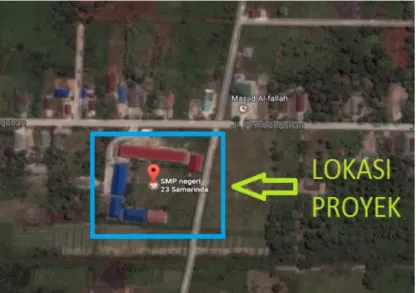 Gambar 3. Peta lokasi proyek SMP Negeri 23 Makroman kota Samarinda  Dalam  Penelitian  ini  penulis  melakukan 