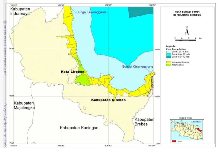 Gambar 4 Peta Lokasi Penelitian di Wilayah Pesisir Kabupaten  Cirebon 