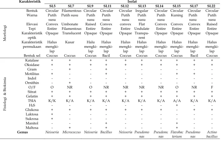 Tabel 2. Karakteristik morfologi dan fisiologi biokimia bakteri pendegradasi selulosa pada tanah gambut 