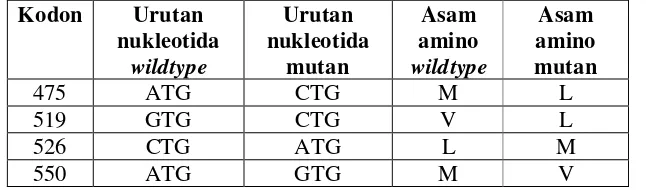 Tabel 2. Perubahan Urutan Nukleotida dan Asam amino Sampel 12273 