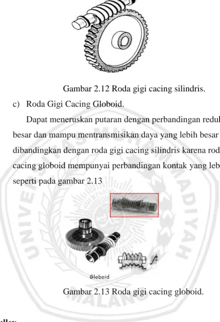 Gambar 2.12 Roda gigi cacing silindris. 