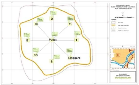 Gambar 1. Peta sebaran plot pengamatan di Taman Purbakala Bukit Siguntang 