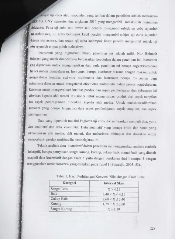 Tabel 1. Hasil Perhitungan Konversi Nilai dengan Skala Lima