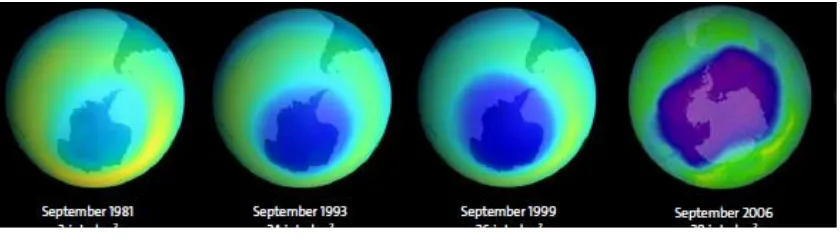 Gambar 4. Lubang ozon  berwarna biru yang semakin tahun   semakin 