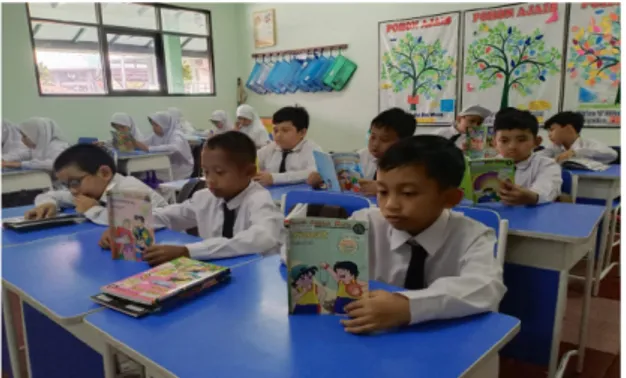 Gambar 6.3. Kegiatan 15 menit membaca sebelum pembelajaran di SD Islam Al-Husna Bekasi, Jawa Barat
