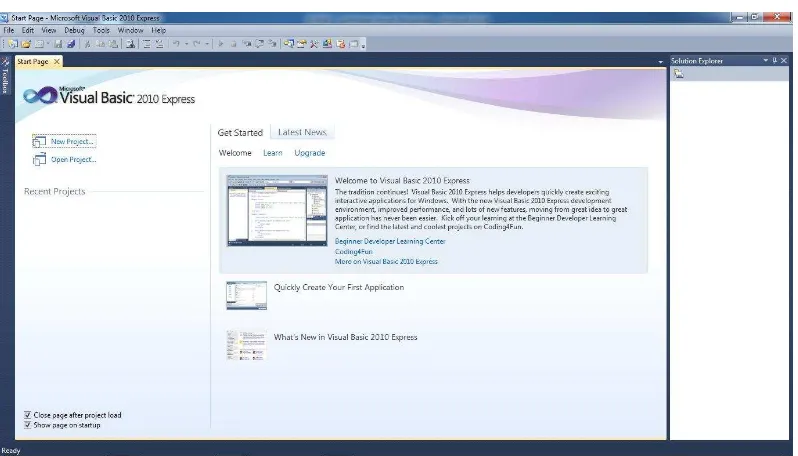 Gambar 2.1. Tampilan awal Microsoft Visual Basic 2010 
