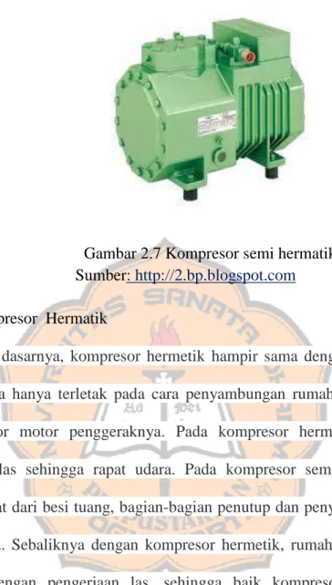 Gambar 2.7 Kompresor semi hermatik  Sumber: http://2.bp.blogspot.com  f.  Kompresor  Hermatik   