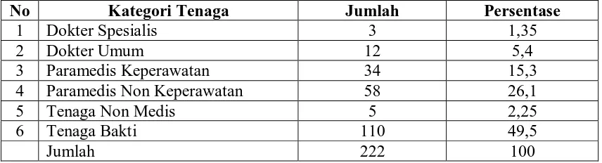 Tabel 4.1. Distribusi Jumlah Tenaga Kesehatan Berdasarkan Kategori Tenaga di Rumah Sakit Umum Daerah Kabupaten Aceh Singkil Tahun 2010  