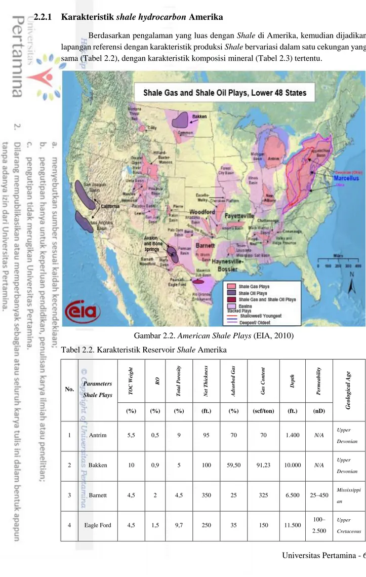 Tabel 2.2. Karakteristik Reservoir Shale Amerika 