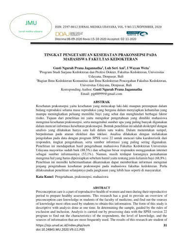 ISSN: JURNAL MEDIKA UDAYANA, VOL. 9 NO.11,NOPEMBER, 2020 TINGKAT ...