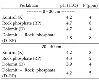 Tabel 1. P tersedia dan pH pada  topsoil  (0-20 cm) 