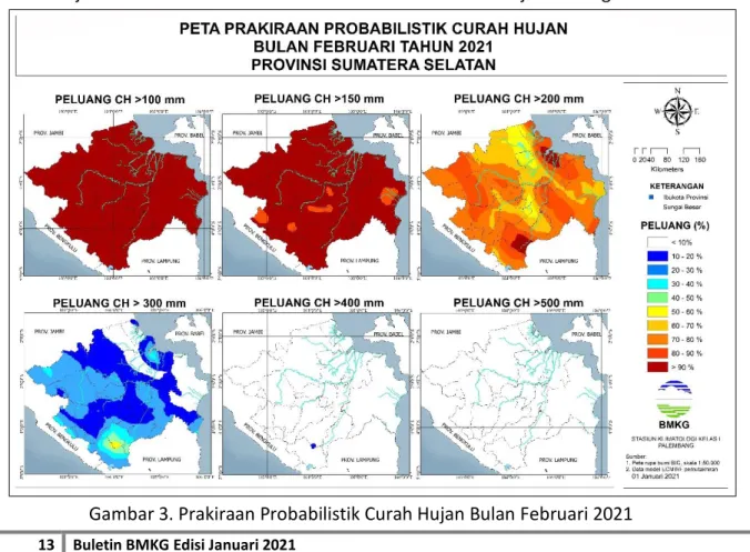 Gambar 3. Prakiraan Probabilistik Curah Hujan Bulan Februari 2021 
