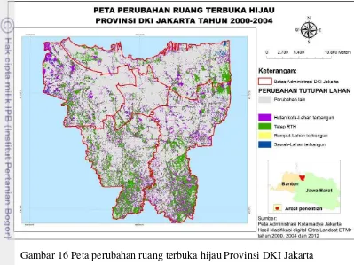 Gambar 16 Peta perubahan ruang terbuka hijau Provinsi DKI Jakarta 