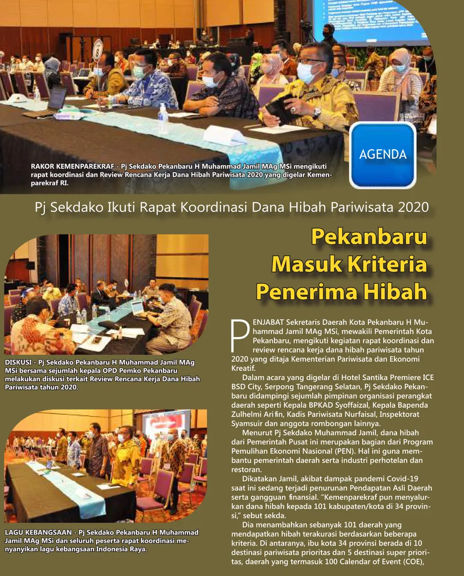FOTO BERSAMA - Pj Sekdako Pekanbaru H Muhammad Jamil MAg MSi  foto bersama rombongan dari Pemko Pekanbaru yang mengikuti Rapat  Koordinasi Review Rencana Kerja Dana Hibah Pariwisata 2020
