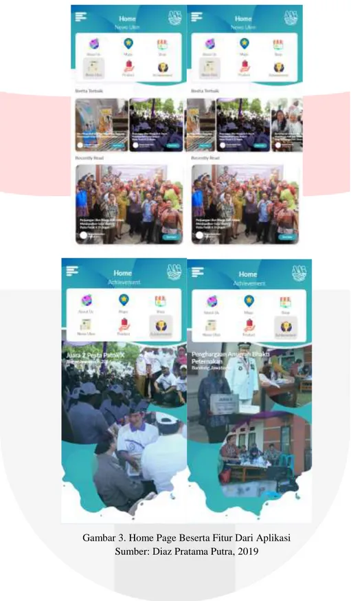 Gambar 3. Home Page Beserta Fitur Dari Aplikasi  Sumber: Diaz Pratama Putra, 2019 