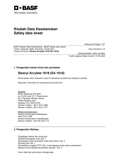 Risalah Data Keselamatan Safety Data Sheet