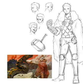 Gambar 1. Penggambaran karakter Thor dan referensinya. 