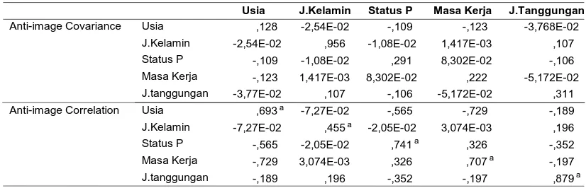 Tabel IV.11. Anti-Image Matrices Variabel Karakteristik Individu 