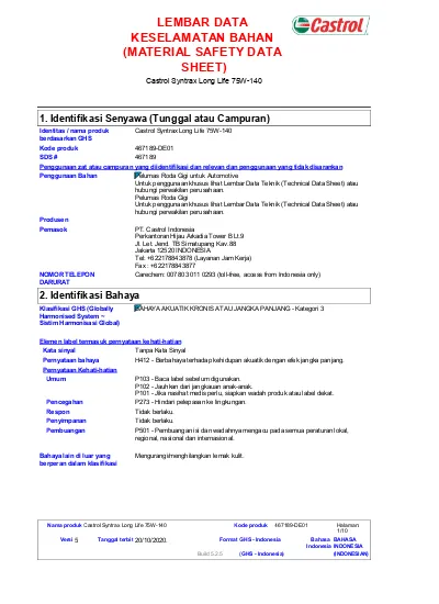 LEMBAR DATA KESELAMATAN BAHAN (MATERIAL SAFETY DATA SHEET)