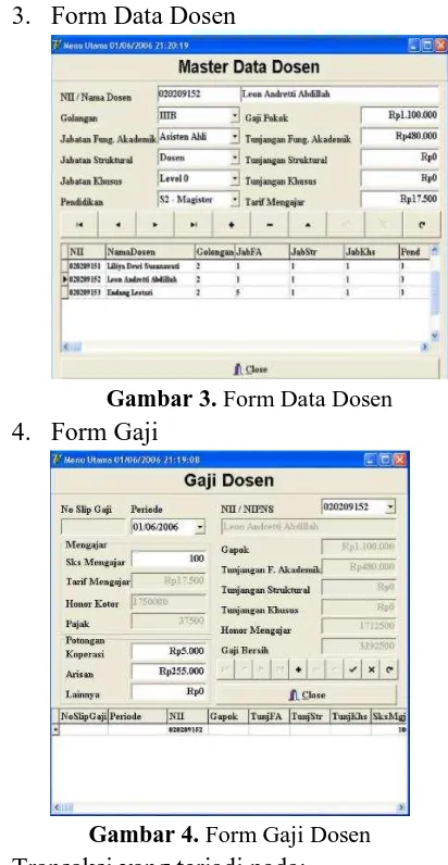 Gambar 3. Form Data Dosen Form Gaji 