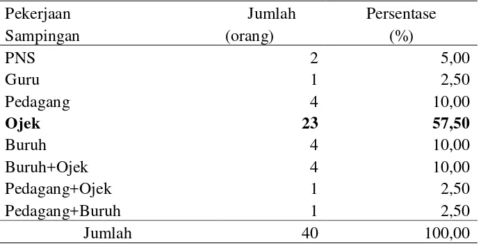 Tabel 15. Komposisi petani responden pola tanam padi-jagung yang mempunyai pekerjaan sampingan di desa Rejo Mulyo Kecamatan Jati Agung, tahun 2009