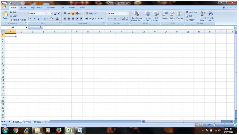 Gambar 4.1 Tampilan Worksheet (lembar kerja) Microsoft Excel 