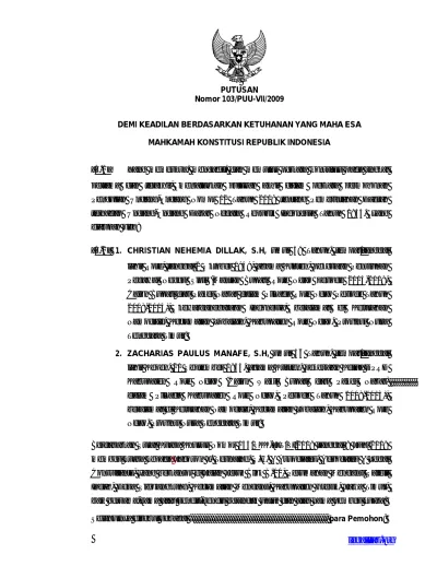 PUTUSAN Nomor 103/PUU-VII/2009 DEMI KEADILAN BERDASARKAN KETUHANAN YANG ...