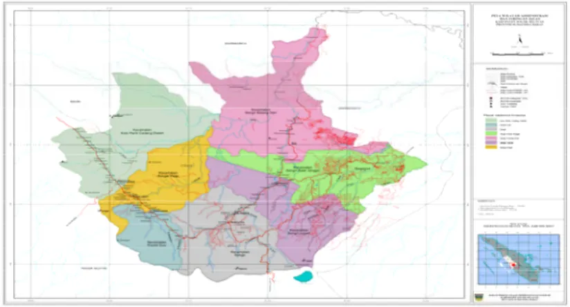 Gambar 1. Peta Kabupaten Solok Selatan dan Lokasi Penelitian  Sumber: Bab II Buku Putih Sanitasi Kabupaten Solok Selatan Tahun 2013 