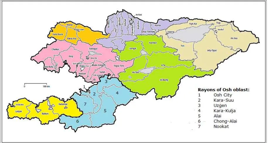 Figure 4: Administrative oblasts and rayons in Kyrgyzstan  