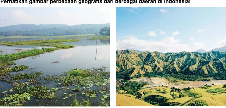 Gambar 16. Perbedaan geografi s antar wilayah yang menyolok Kalimantan  berupa rawa-rawa (kiri) dan Sulawesi berupa perbukitan (kanan)