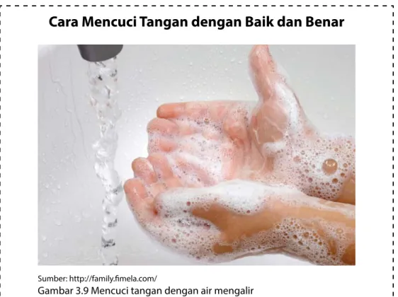 Gambar 3.9 Mencuci tangan dengan air mengalir