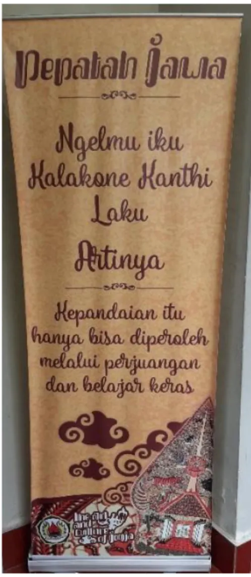 Gambar 7. Banner Pepatah Berbahasa Jawa  (Ngelmu iku Kalakone Kanthi Laku) 
