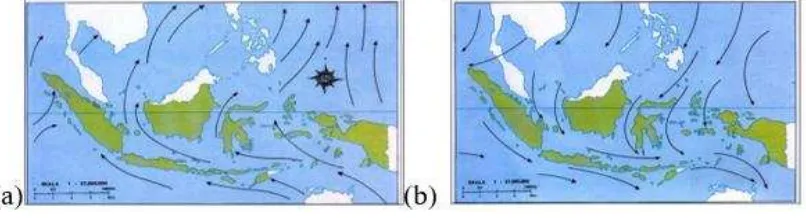 Gambar 1.2 Pola Angin Muson (a) Muson Barat (b) Muson Timur 1.2.1.6 Data Penginderaan jauh untuk deteksi upwelling 