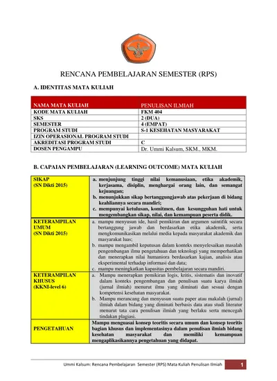 RENCANA PEMBELAJARAN SEMESTER (RPS)