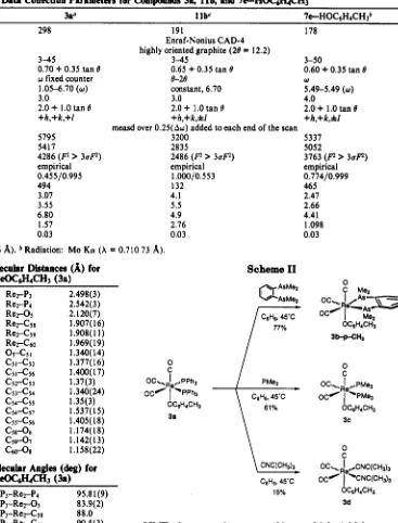 Table III. Selected LtrPmolecular Distances (A) for fac,cis(CO)3(PW3)2ReOC6)4CHJ (3a) 