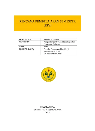 RENCANA PEMBELAJARAN SEMESTER (RPS)